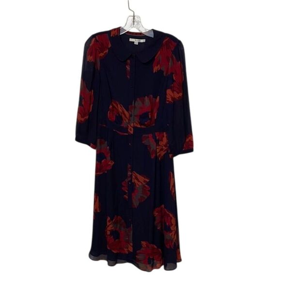 Boden Blue and Red Floral Midi Dress Womens Size 6L - Picture 1 of 11